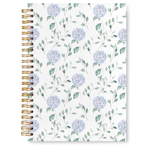 Hydrangea Notebook Journal, Hydrangea Gifts, Blue Notebook Office Supplies, Hardcover Spiral Journal 5.5x8.3 Inch - color: Blue Hydrangea
