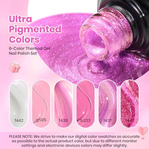 Beetles Pink Gel Nail Polish Set, 6 Colors Pink Reverie Shimmer Pearl Glitter Gel Polish, Soak Off Uv LED Nail Lamp DIY Manicure Gift for Women - color: A-Mixed Finishes | Pink Reverie