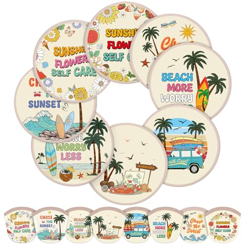 Gejoy 24 Pcs Beach Vacation Foldable Hand Fans Flying Disc 8 Style - color: Beach Vacation