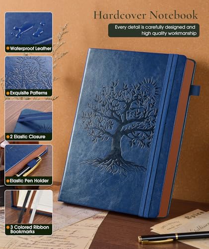 PAIBAS Lined Journal Notebook with 300 Page Numbered Pages, Vintage Leather - color: Navy blue, size: A5 (5.8in x 8.3in)