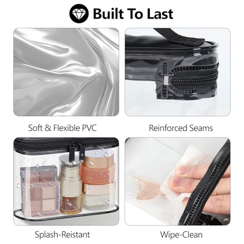 PACKISM Clear Makeup Bag for Travel - TSA Approved Toiletry Bag, 2 Black - color: Bright Black, size: Mixed Size Series (1 Medium + 1 Large)