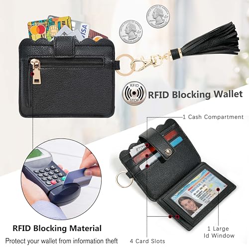 Wristlet Wallet for Women with Keychain – RFID Card Holder Small Wallet Wristlet with Key Ring - color: Black, style: Classic