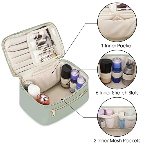 Wandering Nature Makeup Bag, Women Travel Make Up Vanity Case with Handle - color: Sage Green, size: Medium