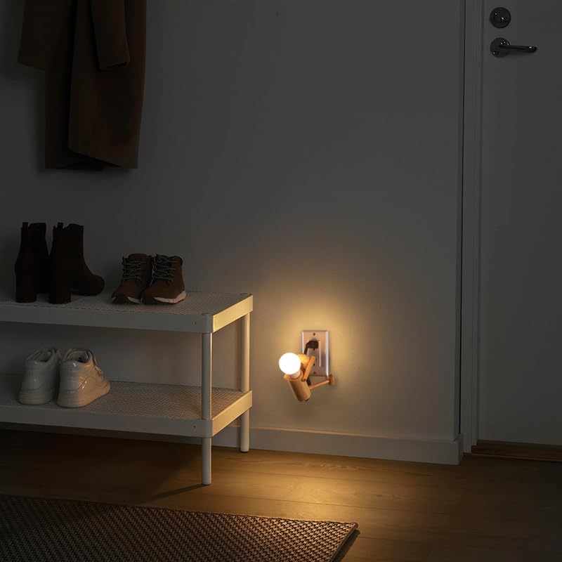Wooden Night‑Light Desk Lamp – ‘Climber’ Stick‑Figure décor by HMC, Shatterproof LED Bulb, Plug‑in for Outlet, Cool Kid Room or Dorm Table Light