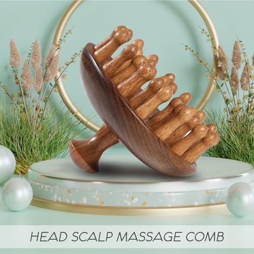 Wooden Scalp Massage Comb - Sandalwood Head Massager Tool, Gua Sha Brush for Women Men Hair Growth Body Massage - size: round