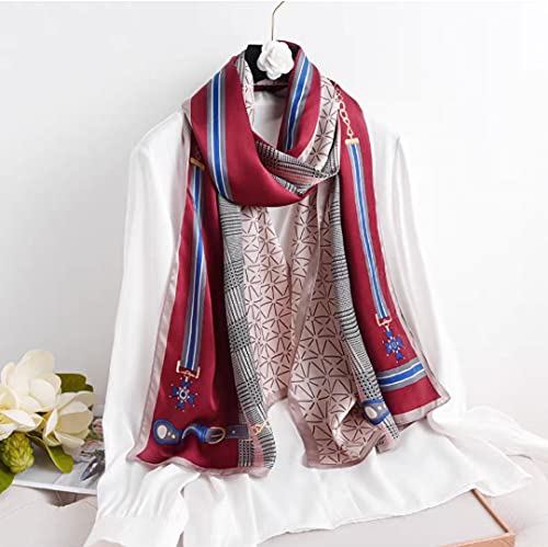 ANDANTINO 100% Silk Long Scarf-Women Large Oblong Shawls with Gift Packed - color: Chains-red