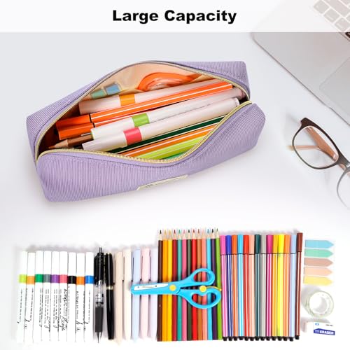 FINPAC Pencil Case, Corduroy Aesthetic Makeup Bag - color: Purple