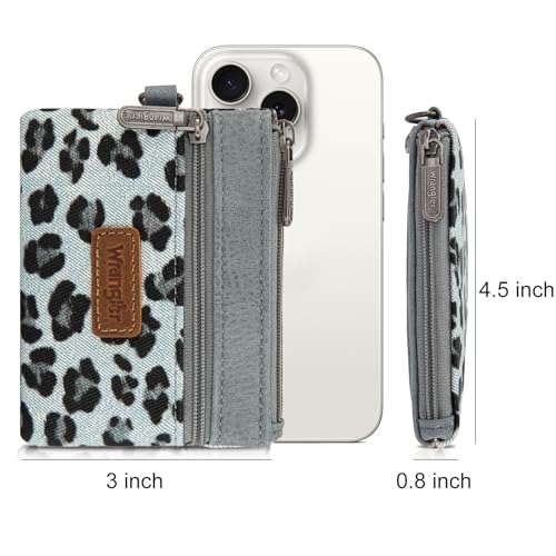 Wrangler Small Wallet for Women Leopard Print Wristlet Wallets Mini Change Pouch Jean - color: Leopard Print Jean