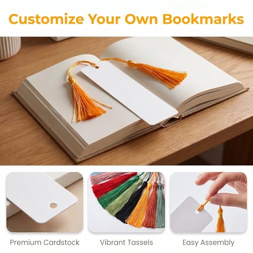 100Pcs Blank Bookmarks with Random Colored Tassels