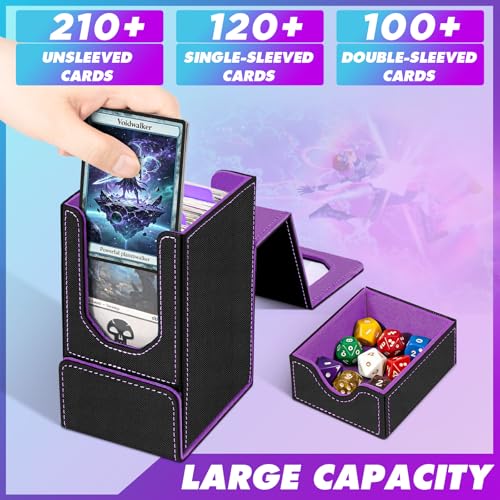 Card Deck Box for MTG Commander, Fits 100+ Double-Sleeved Cards Card Case - color: Black and Purple