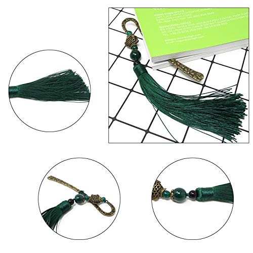 yueton Vintage Metal Bookmarks with Tassels and Beads Chinese Style Bookmarkers Antique Brass Alloy Page Marker for Book Lovers Gift Collections