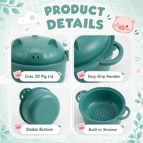 1 Set Large 45oz Cute Pig Ramen Bowl Set Microwavable, Dark Green - color: Dark Green