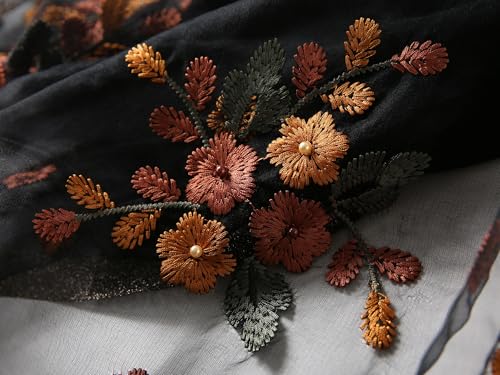 Jeelow Long Silk Blend Embroidered Floral Shawl Scarf Wrap for Women - color: Black Elegance