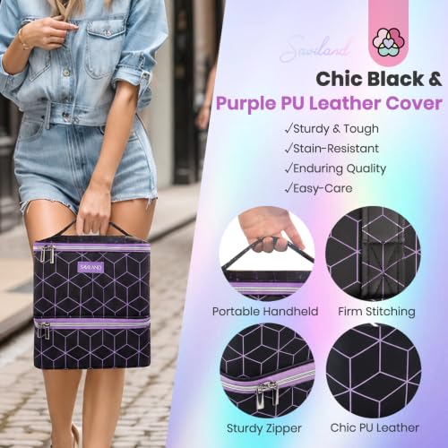 SAVILAND PU Leather Nail Polish Organizer Bag for Nail Tech, Black - color: Black-02