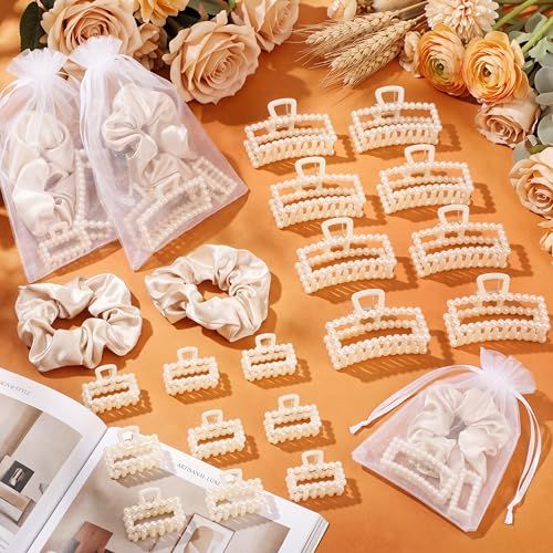 48Pcs Bridesmaid Pearl Hair Clips Scrunchie Gift Set for Women - color: White, size: Pearl