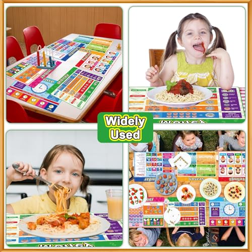 Educational Placemats Set of 6 Preschool Kid Plastic Table Mat 17×13×0.04in - style: Educational Montessori