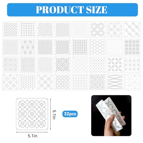 BATHRINS 81 Pcs Sashiko Embroidery Kit with Templates, Thread, Needles, Thimble, Pens for Hand Quilting, Sewing and Mending Supplies