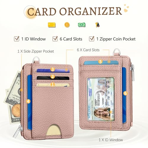 Kelvoris Credit Card Holder Small Wallet Women, Slim RFID, Blush - color: Solid PK