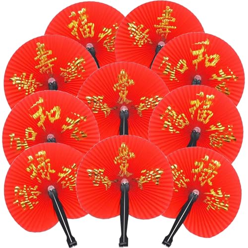 10 Pieces Chinese Paper Fans - color: Chinese Words, size: 10 PCS