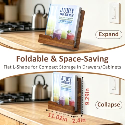 Acacia Wood Cookbook Stand for Kitchen Counter, Recipe Book Holder