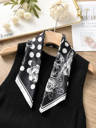 100% Mulberry Silk Scarf - 21" Square Lightweight Neckerchief, Gift Packed - color: Black-2