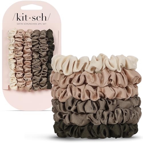 Kitsch Ultra-Petite Satin Scrunchies for Women - Eucalyptus, 6pcs - color: Eucalyptus