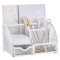 Annova Mesh Desk Organizer Office with 7 Compartments + Drawer/Desk Tidy Candy/Pen Holder/Multifunctional Organizer (White) - color: White