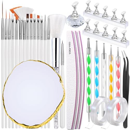 FANDAMEI Nail Art Kit With Nail Stand, Nail Art Tools, Nail Design Tools, Nail Brush, Nail Holder For Painting Nails, Nail Art Brushes, Nail Dotting Tool, Nail Tools For Nail Art, White - color: White