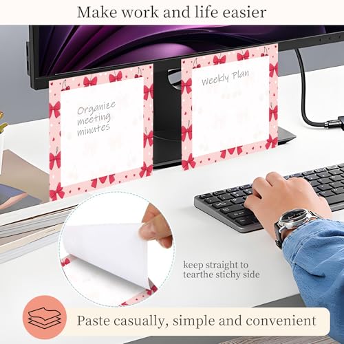Sticky Notes 3x3 Inches, Cute Self-Stick Note Pads, Funny Memo Pads, Easy to Post Sticky Notes for Office, Home & Notebook Cute Pink Bow Cherry - color: Cute Pink Bow Cherry