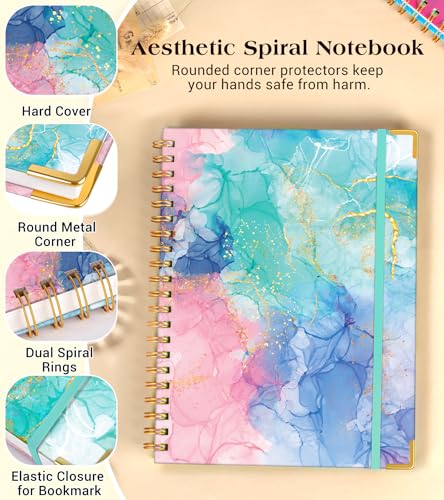 Lined Spiral Notebook Journal for Women, 150 Pages Cute Notebooks 5.75” x 8.38”, A5 Hardcover Spiral Journals with 100 GSM Thick Paper, College Ruled Notebook for Writing Work School, Pink Blue Marble - color: Pink Blue Marble