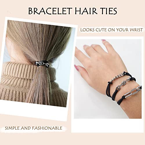 Bracelet Hair Ties Black Hair Tie Bracelets For Women 3 PCS Hair Ties For Thick Hair With Gold Silvery and Beige Elastic Looks Cute On Your Wrist And Great In Your Hair - color: Hairties(B) 3PCS