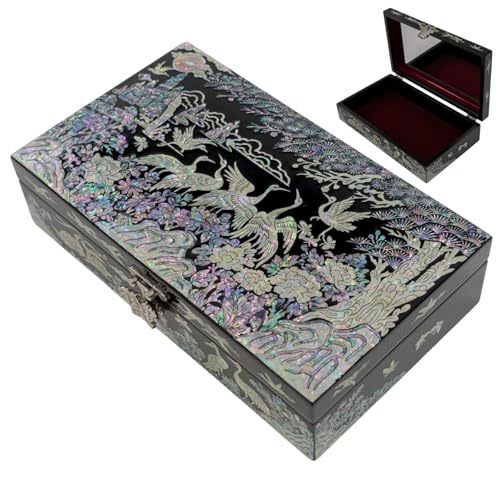 February Mountain Mother of Pearl Jewelry Organizer box - Handmade Large Wooden Box Romantic Anniversary Birthday Gifts for women (Crane) - style: Crane