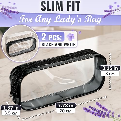 KETAR 2 Pcs Small Clear Makeup Bag for Purse, PVC Plastic (Black and White) - color: Clear Small Makeup Bags (2 Pcs)