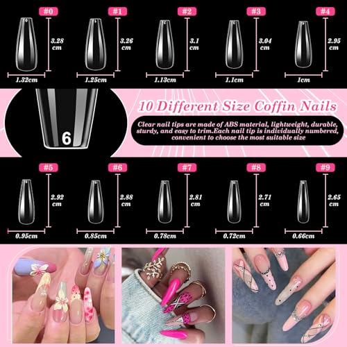 Acrylic Fake Nails Kit Press On Nail Kit with Clear Coffin Nail Tips Nail Display Stand Sequins Sticker Rhinestones Decorations Nail Glue Nail Clay Fine Glitter DIY Nail Art Tool and Supplies - color: Acrylic Fake Nails Set