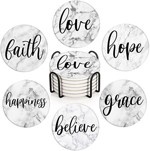 Britimes Coasters for Drinks, Set of 6, Ceramic Stone, White Marble - color: Retro 9