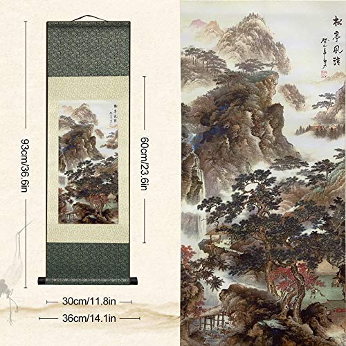 AtfArt Silk Scroll Painting, Asian Wall Art, Landscape, 36.2x12in - color: A4