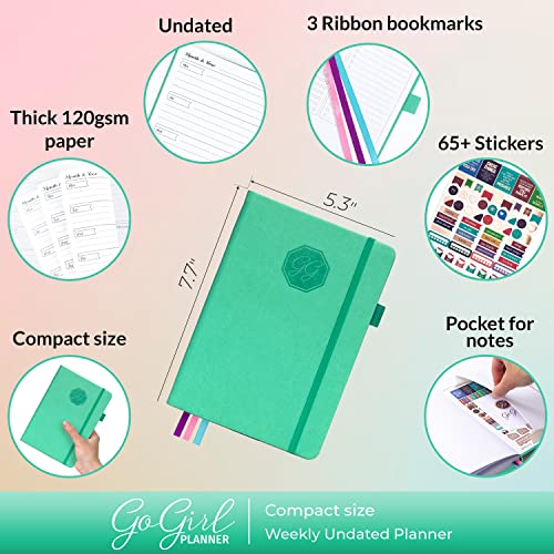 GoGirl Planner for Women, Undated Weekly Agenda Journal, Emerald - color: Emerald, size: Compact (5.3" x 7.7")