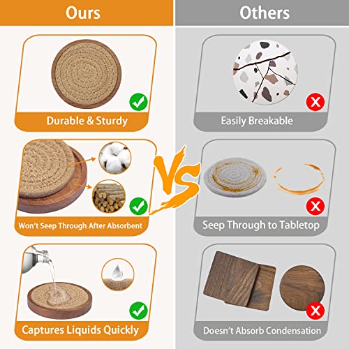 Wood Coasters for Drinks, Eykao Absorbent Coaster Sets of 5, Woven Drink Coasters for Coffee Table, Housewarming Gift for Farmhouse Home Decor,4 inches - color: Brown