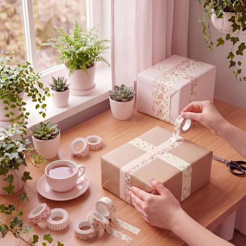 Gueevin 24 Rolls Floral Washi Tapes Set Scrapbook Supplies, Pink Floral - style: Pink Floral