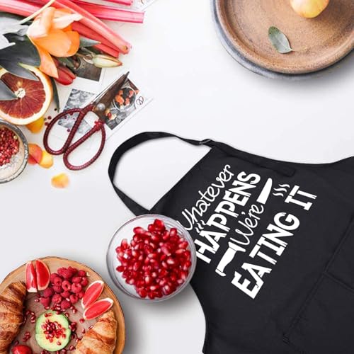 Rosoz Funny BBQ Black Chef Aprons for Men Adjustable Kitchen Cooking Aprons - color: Whatever Happens We're