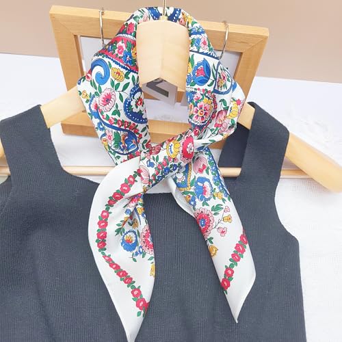 100% Mulberry Silk Neck Scarf for Women Square Neckerchief – 21 inch - color: Colorful