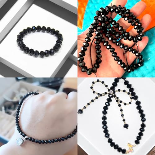 800Pcs 4/6/8/10mm Round Crystal Glass Beads for DIY Jewelry, Ideal for Bracelets, Necklaces, Pendants, and Handmade Craft Projects(Black) - color: Black, size: 4/6/8/10mm 800pcs