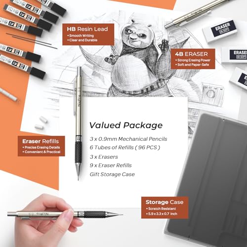 Nicpro 0.9 mm Art Mechanical Pencil Set in Storage Case, 3 PCS - style: 3 Pack (0.9mm)