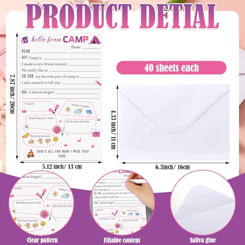 80 Pcs Camp Stationery Paper Envelopes,Cute Pink Girls Style - style: Cute Pink Girls Style