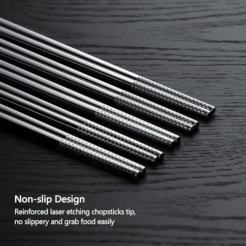 IQCWOOD 18/10 Stainless Steel Chopsticks, 5 Pairs, Silver - color: Auspicious Cloud Pattern