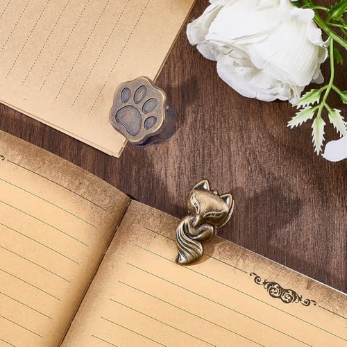 CRASPIRE 2Pcs Journal Notebook Clips Paw Print Traveler Notebooks Holder Vintage Fox Metal Page Binders Holders Alloy Animal Book Clip for Tn Travelers Art Journaling Reading Decoration Accessories - style: Fox/Paw Print