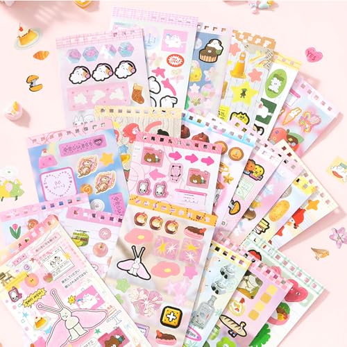 20 Sheets INS Style Cute Cartoon Sticker Book – Kawaii Stickers for Journaling Junk Journal Scrapbooking Planner DIY Crafts - color: Pink