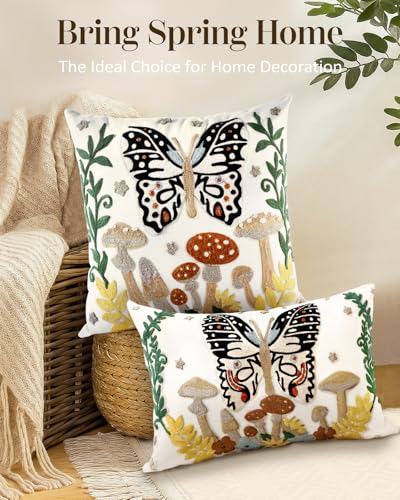 Embroidered Throw Pillow Cover, 20x12 Inch, Butterfly Moon - color: Butterfly Moon, size: 20" x 12" (Pack of 1)