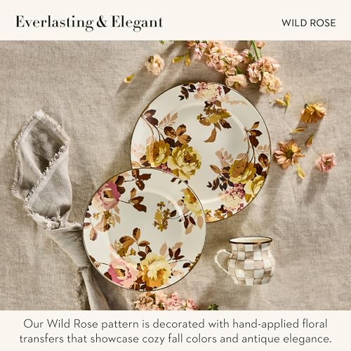 MACKENZIE-CHILDS Enamel Round Tray, Wild Rose White - color: White Wild Rose
