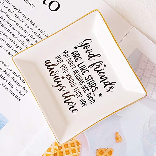 PUDDING CABIN Birthday Gifts for Friends Female Ring Trinket Dish - “Good Friends Are Like Stars You Don't Always See Them But You Know They Are Always There” Friendship Gifts for Women Friends - color: White